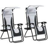 Set of 2 Zero Gravity Folding Lounger Chairs with Canopy, Cup Holder Tray and Removable Headrest
