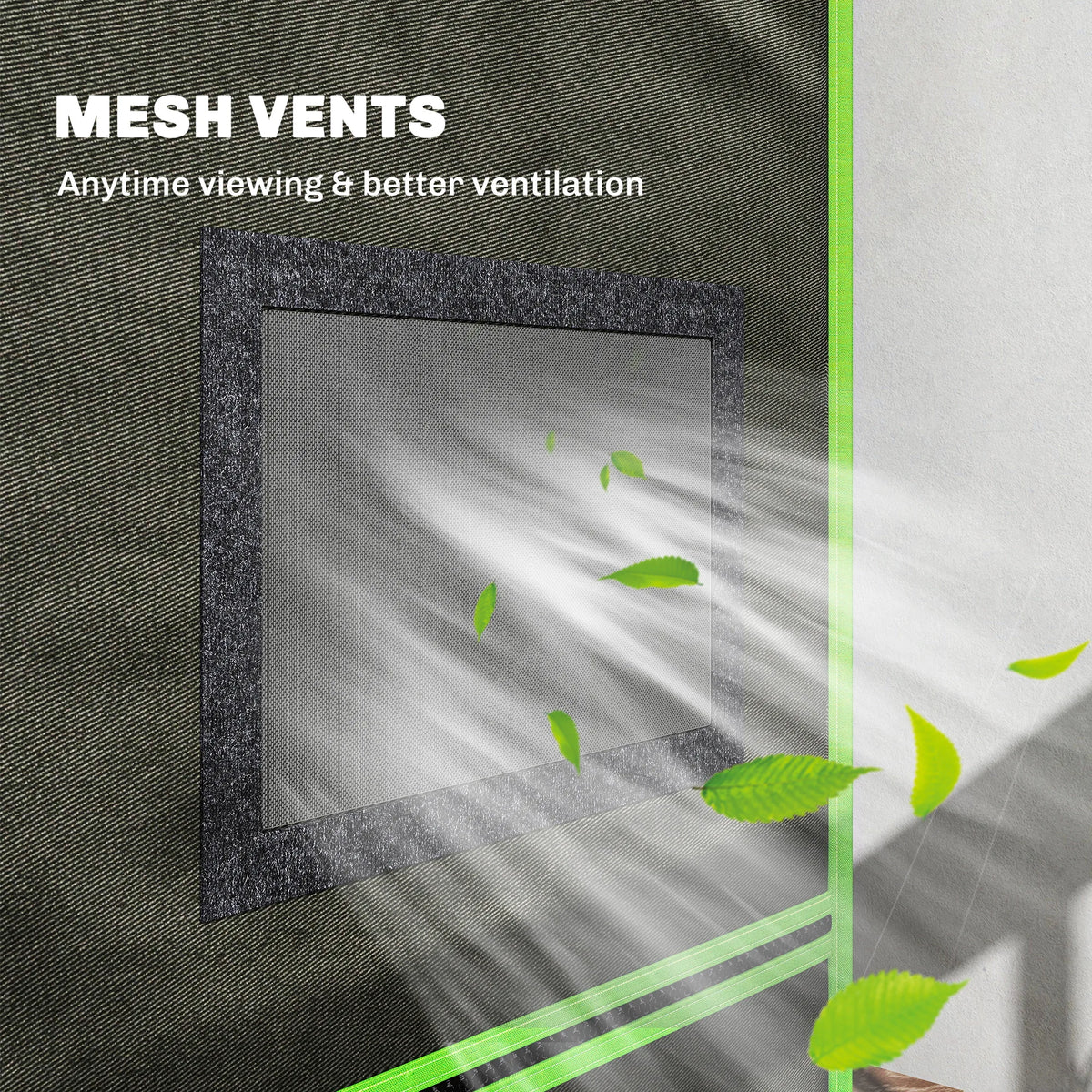 Indoor Grow Tent with Reflective Mylar Lining, 120 x 120 x 200cm, Black