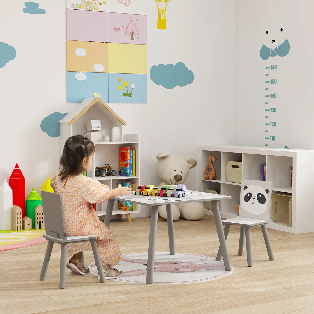 Kids Table and Chair Set Toddler Table with 2 Chairs 3 Pieces Grey