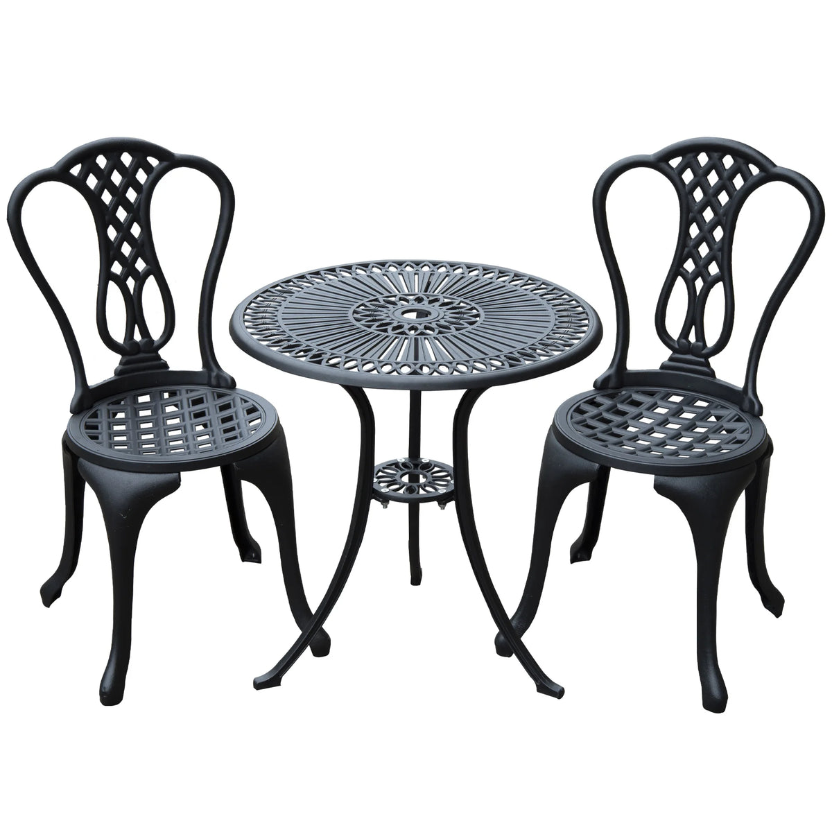 3 Piece Patio Cast Aluminium Bistro Set, Garden Outdoor Furniture Table and Chairs, Shabby Chic Style