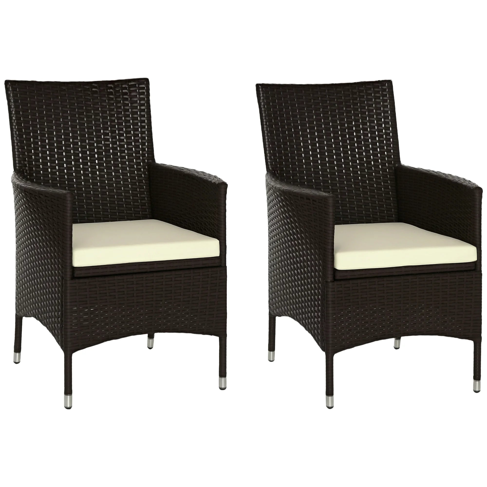 PE Rattan Outdoor Dining Chairs with Cushions and Armrests | Deep Coffee Garden Patio Chairs