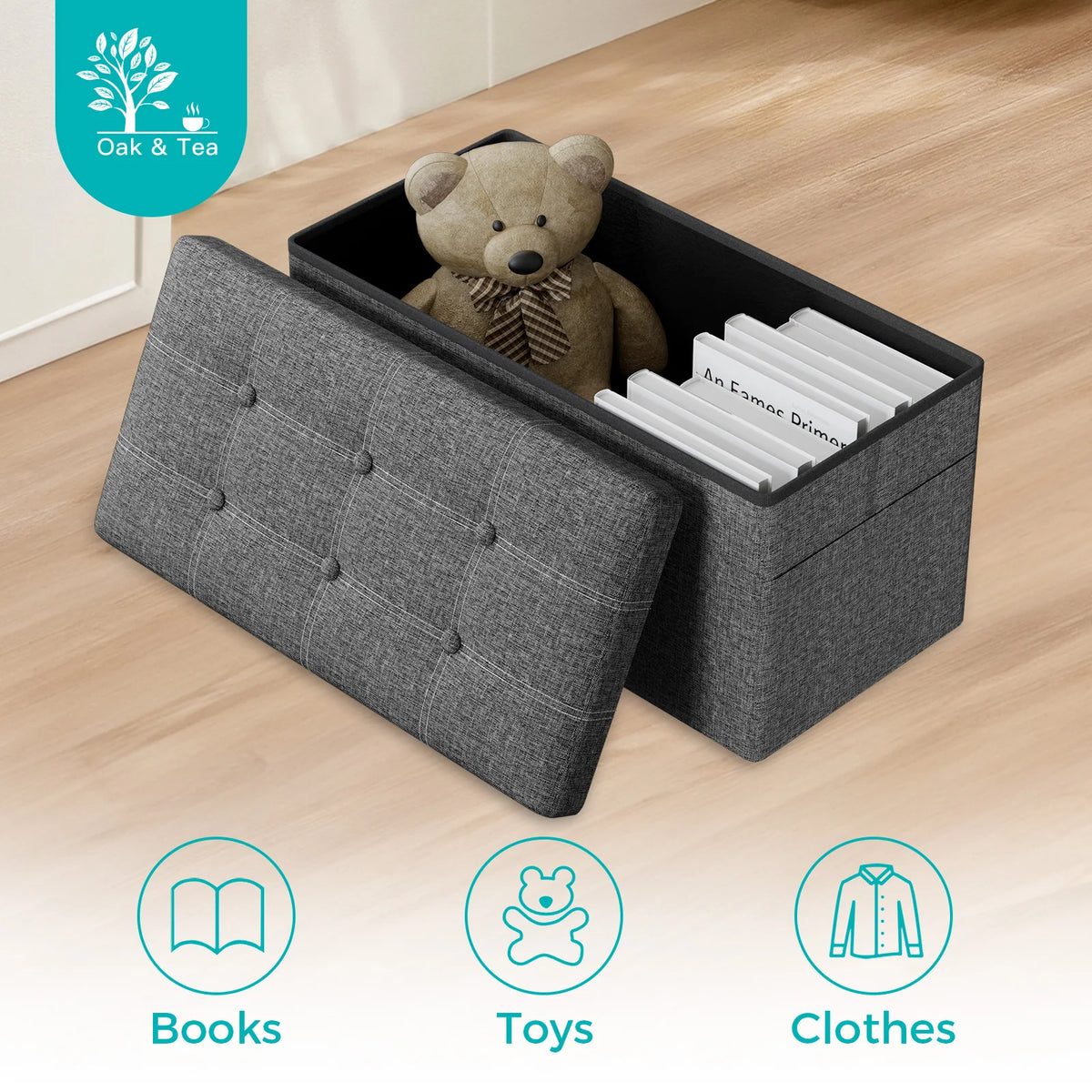 Folding Storage Ottoman Bench 76cm | 150kg Capacity Hidden Storage for Living Room Hallway Bedroom