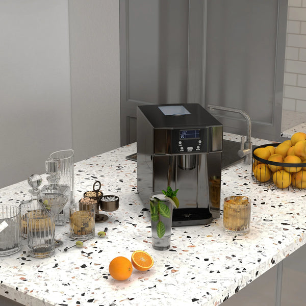 Countertop Ice Maker and Water Dispenser, 12kg/24h, 3L Tank, Black