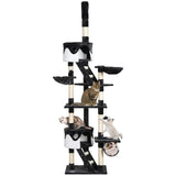 Floor to Ceiling Cat Tree 240-260cm with 2 Cat Houses Hammocks Tunnel Scratching Posts for Multiple Cats White