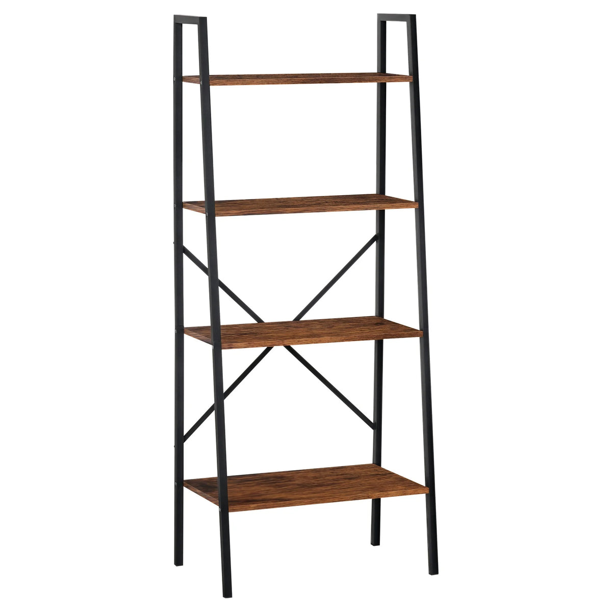 4-Tier Ladder Bookshelf with Steel Frame, Black and Wood Effect