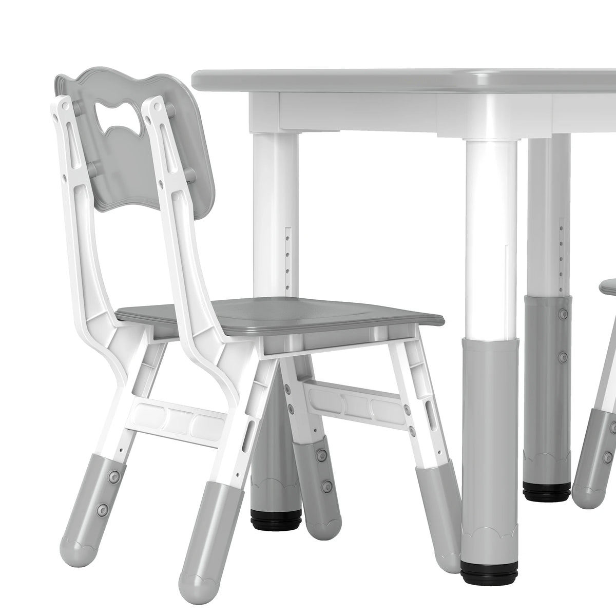 3 Piece Kids Table and Chair Set with 7 Table Heights and 3 Chair Heights Wipe Clean Arts and Crafts Grey