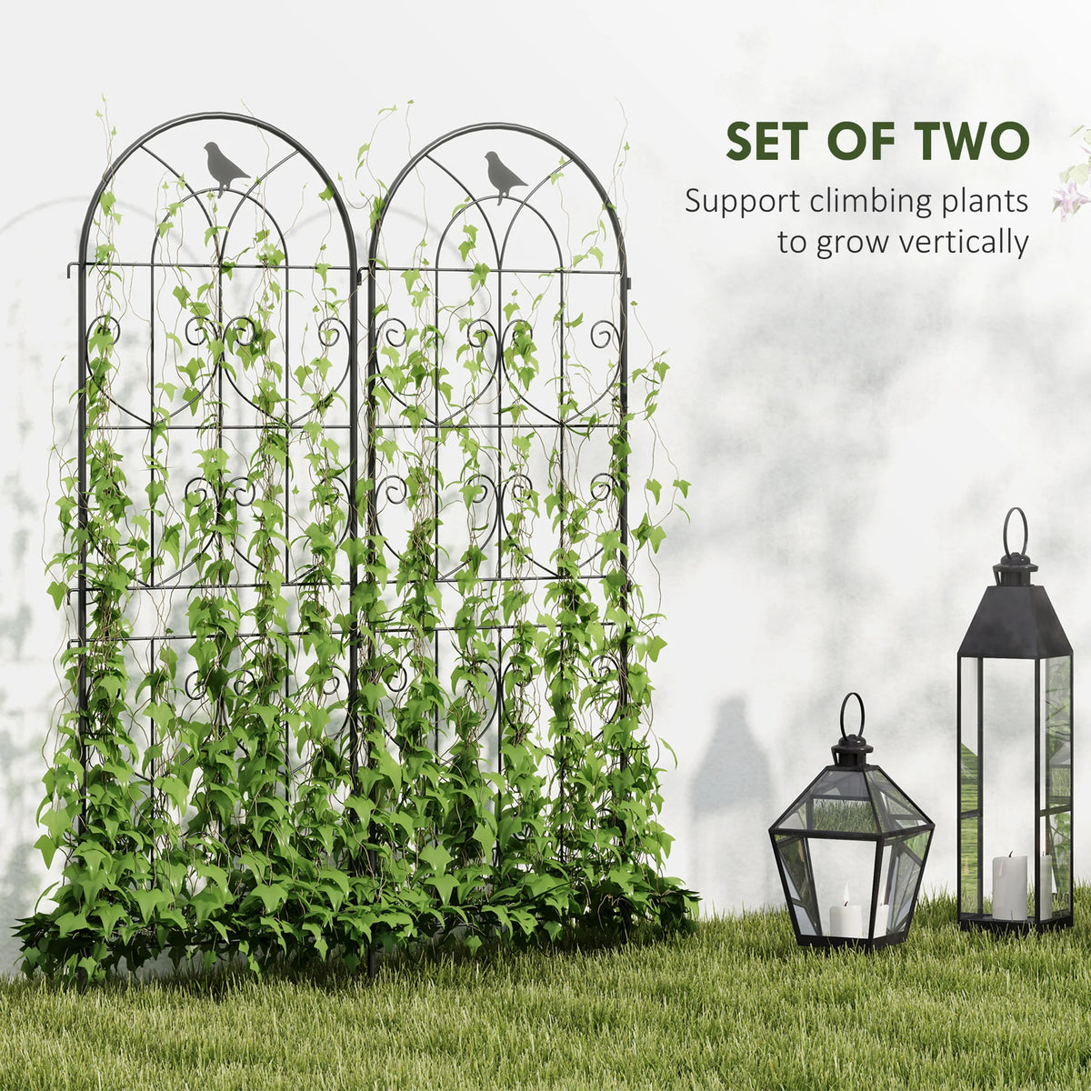 Set of 2 Metal Garden Trellis, Decorative Trellis Panels for Climbing Outdoor Plants