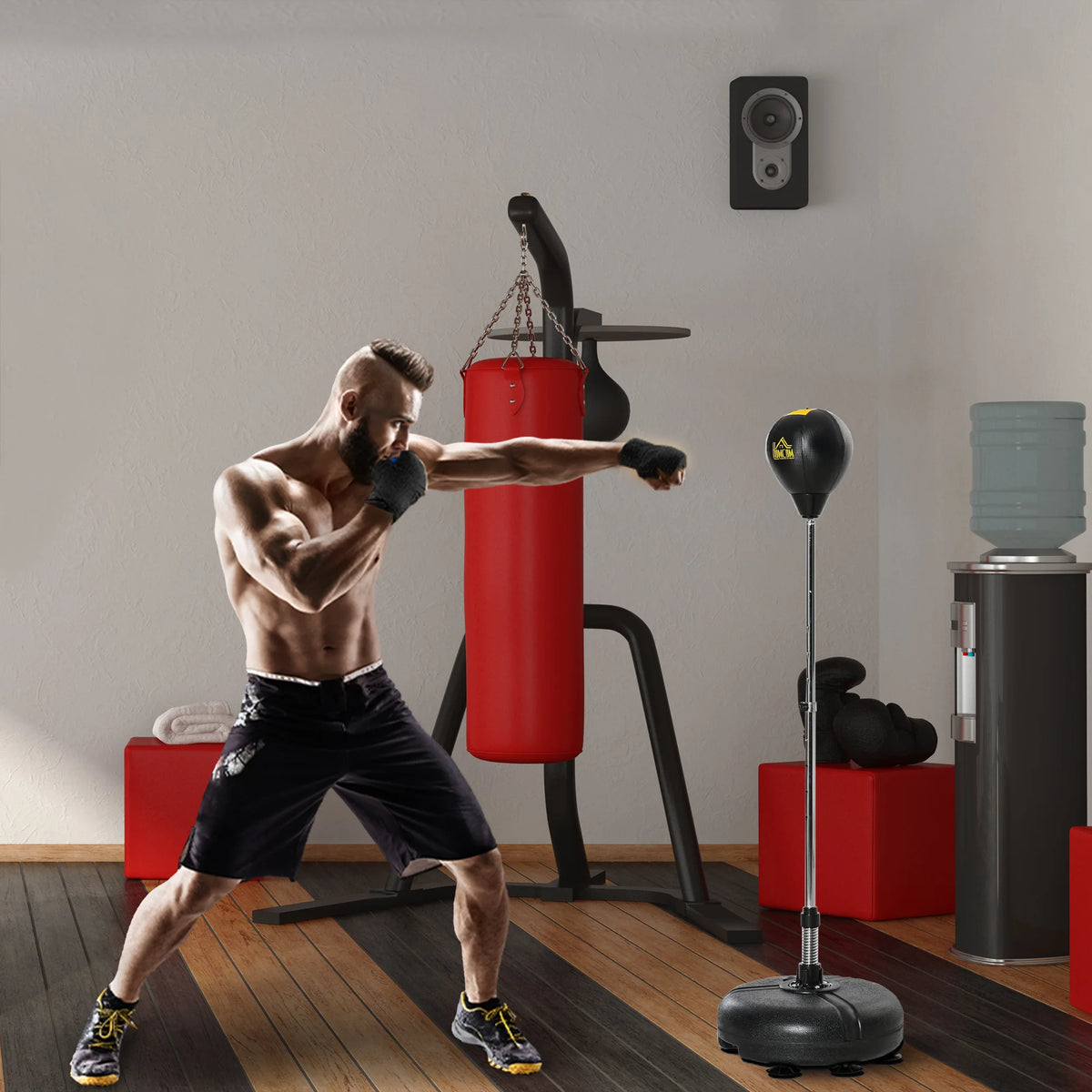 Punching Bag w/ Stand, Free Standing Boxing Set, Speed Bag Adjustable Height 133-151cm