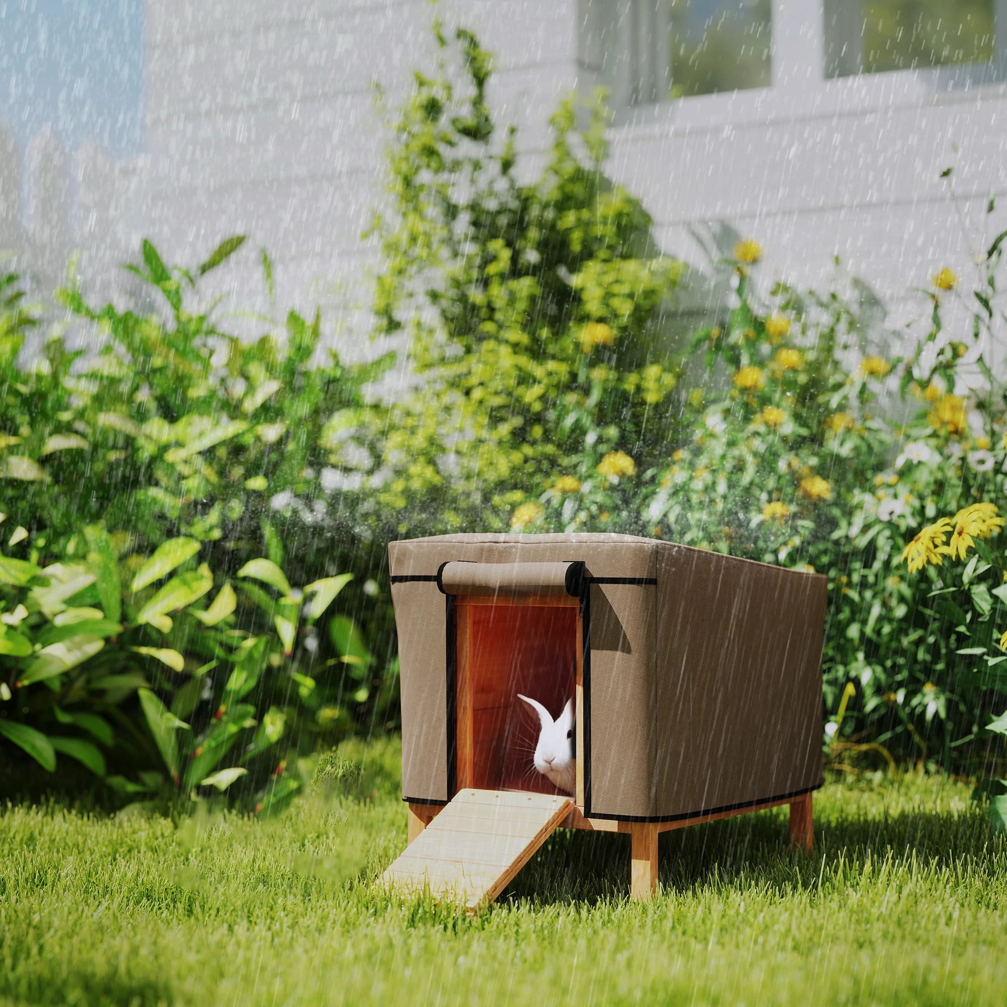 Rabbit Hutch Cover Guinea Pig Cage Cover 600D Waterproof Oxford Fabric with Touch Fastener Door for Model X-D2-0047