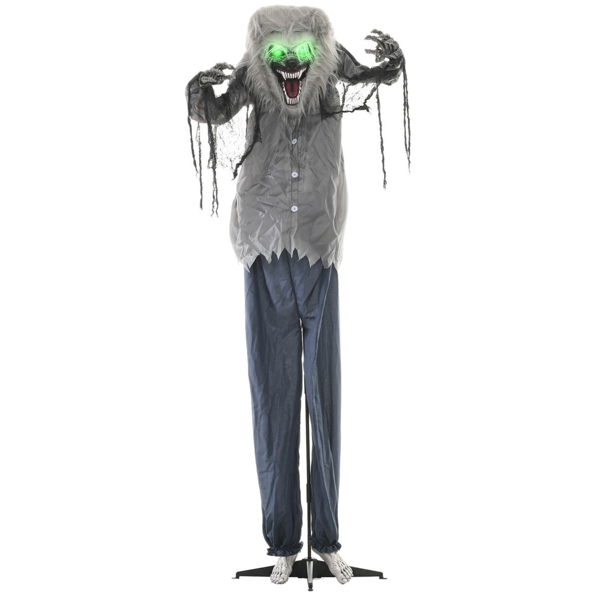 Skeleton werewolf animatronic prop 210cm tall with green glowing eyes