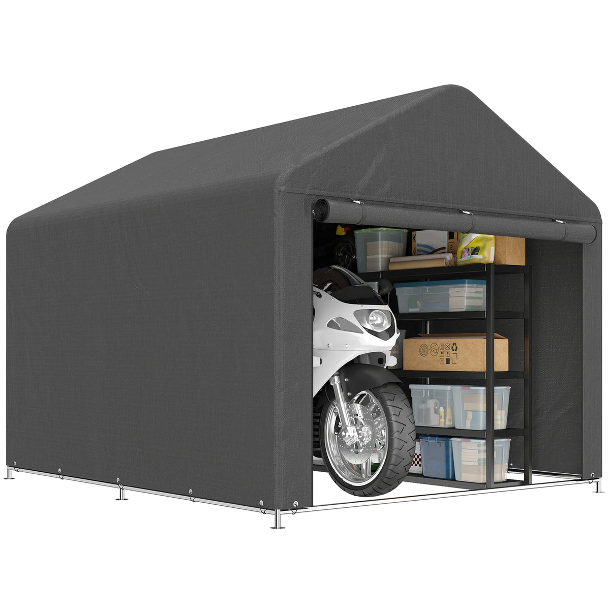 Garden Storage Shed Tent with Roll-Up Zipped Door, 6.6 x 7.8ft, Dark Grey