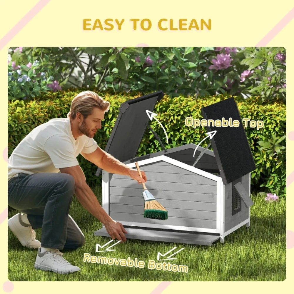 PINGGO Wooden Dog Kennel Outdoor 97x72x65cm Elevated Ventilated Grey for Medium Dogs