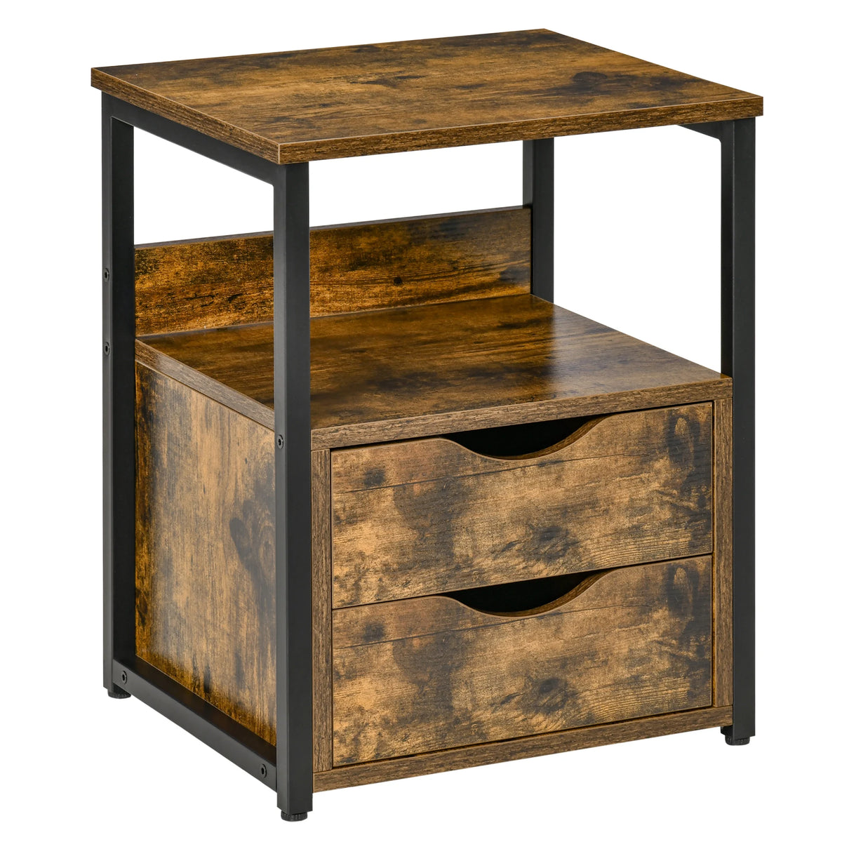 End Table Bedside Desk Slim Storage Cabinet with Shelf, Rustic Brown