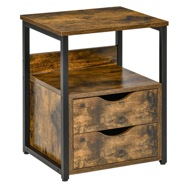 End Table Bedside Desk Slim Storage Cabinet with Shelf, Rustic Brown
