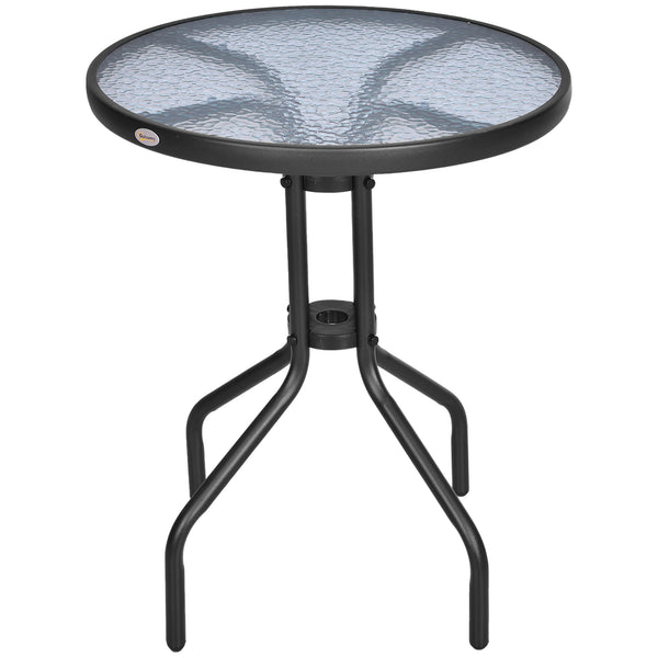 Round Outdoor Bistro Coffee Table with Tempered Glass Top, 60cm Diameter