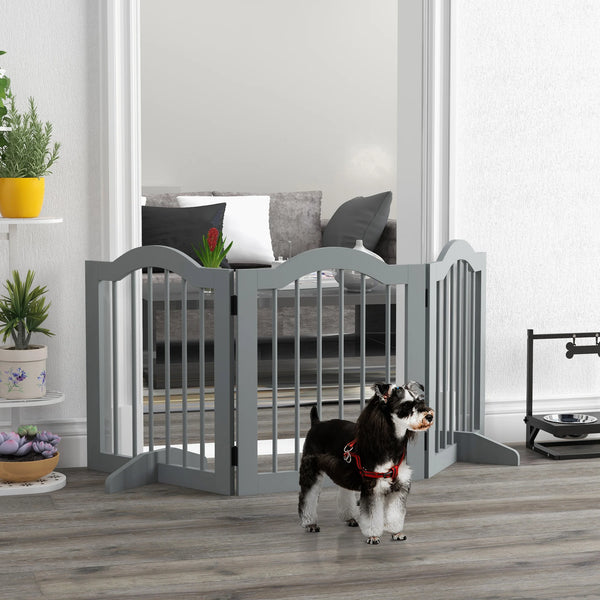 3 Panels Dog Gate w/ Support Feet Safety Barrier Freestanding Wood