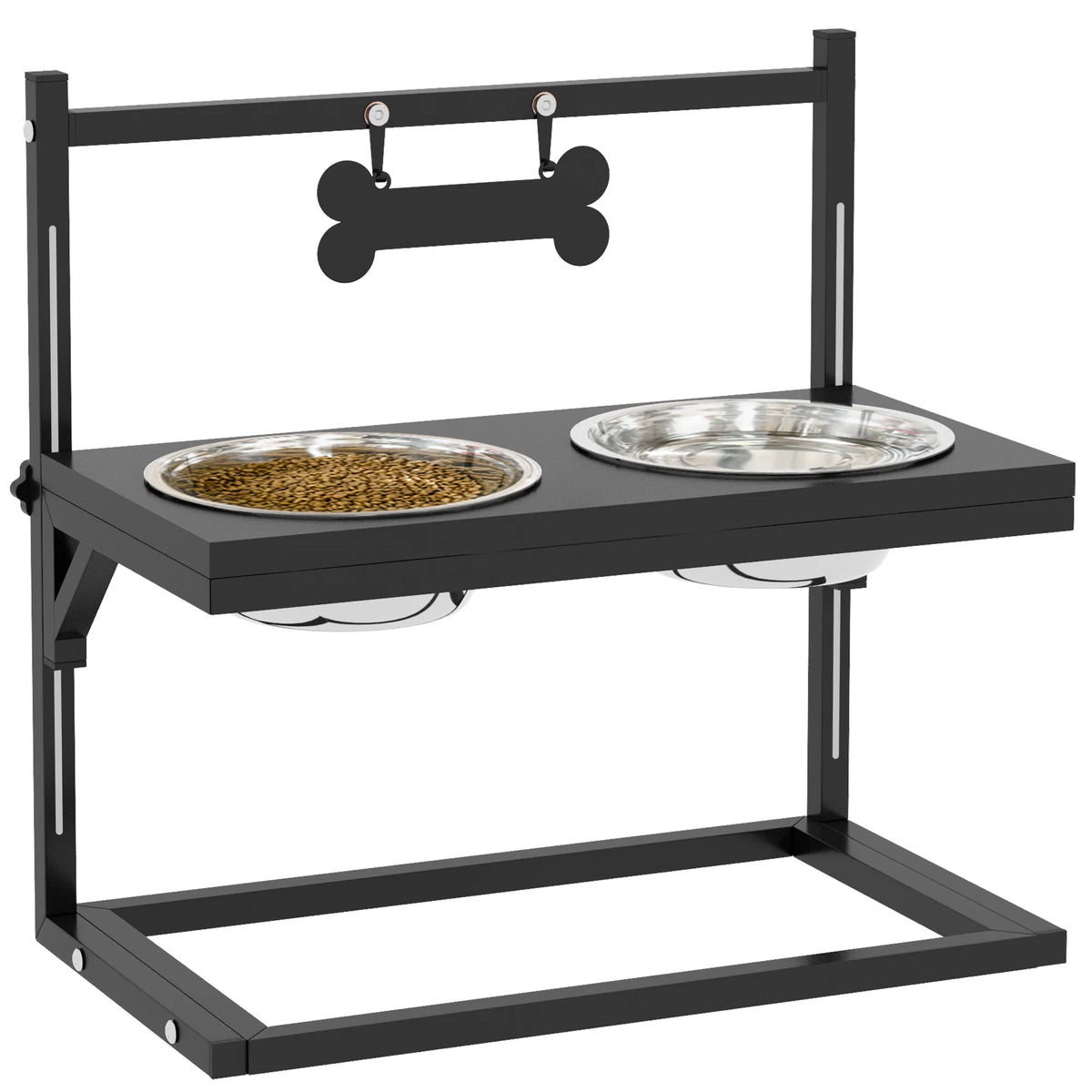 Height Adjustable Raised Dog Bowl Stand with 2 Stainless Steel Bowls