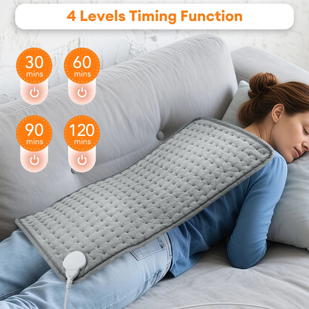 Electric Heating Pad 30 x 60cm, Double-Sided Soft Fleece with 9 Heat Levels and Timer, UK Plug