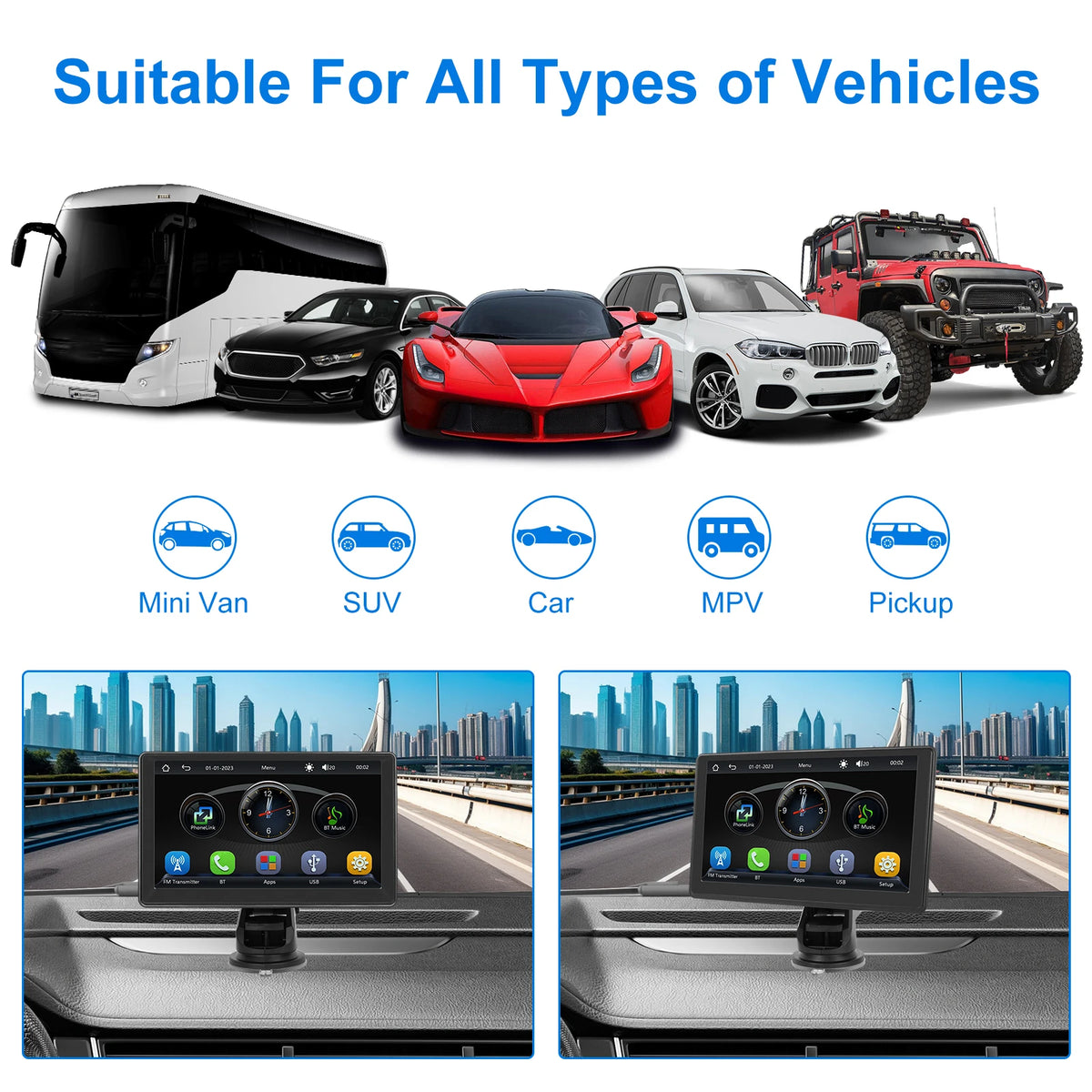 Podofo 7'' Screen Carplay MP5 Portable Smart Player Supports Android Auto With Apple Aiplay BT Music