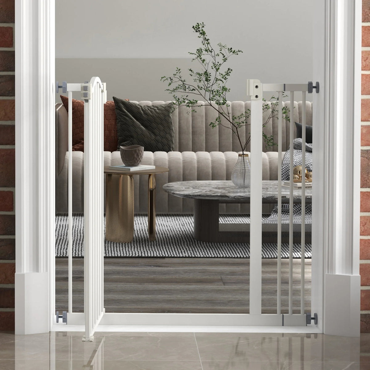Adjustable Metal Pet Gate Safety Barrier with Auto-Close Door, White