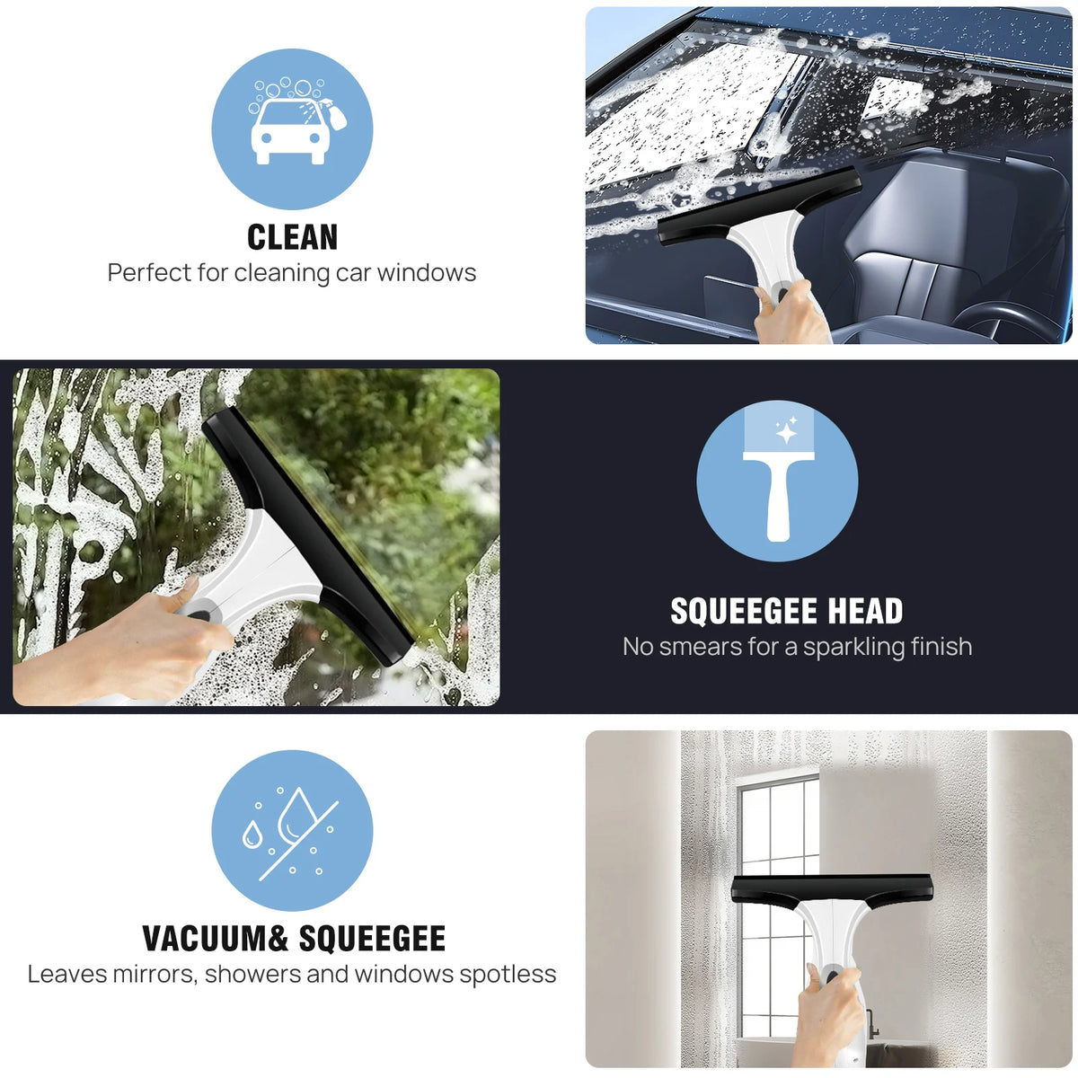 Cordless Window Vacuum Cleaner Rechargeable Squeegee 28cm Streak Free Glass Cleaner