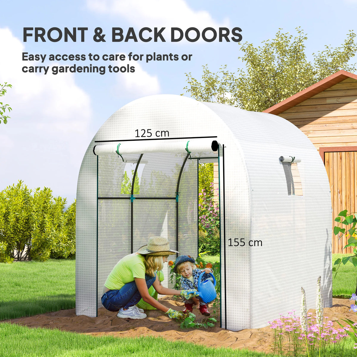 1.8 x 1.8 x 2m Polytunnel Greenhouse with Doors and Mesh Windows