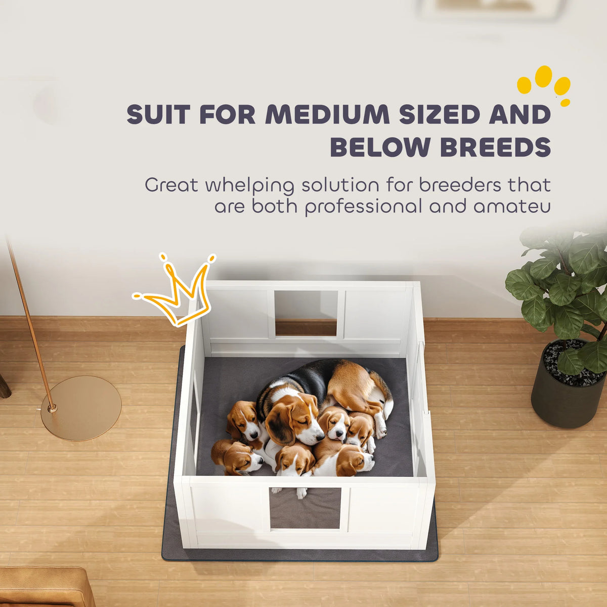 Dog Whelping Box with Washable Pad and Adjustable Entrance, 100 x 96cm