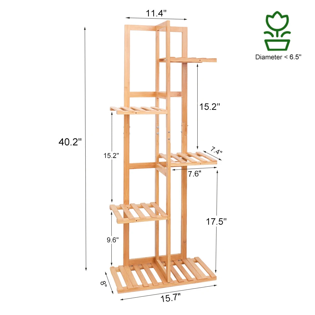 Tall Bamboo Plant Stand Flower Display Rack 5 or 6 Tier Indoor Outdoor Garden Storage Home Decor