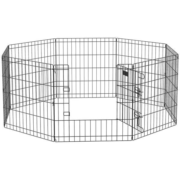 24in Eight-Panel Dog Playpen, Metal Puppy Pen with Lockable Door, Black