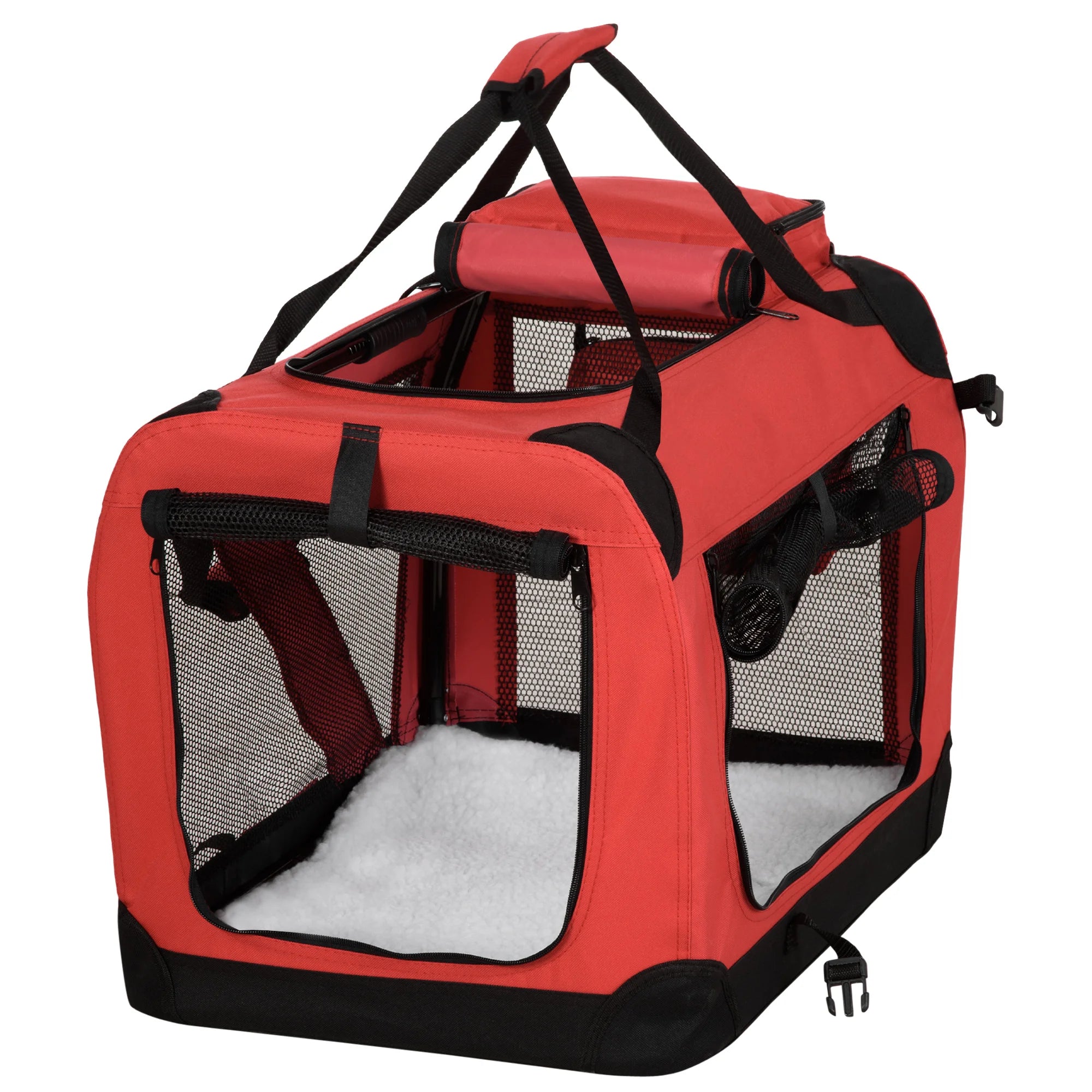 60cm Foldable Soft Side Pet Carrier Travel Crate with Mesh Windows Washable Mat and Storage Bags for Small Dogs and Cats
