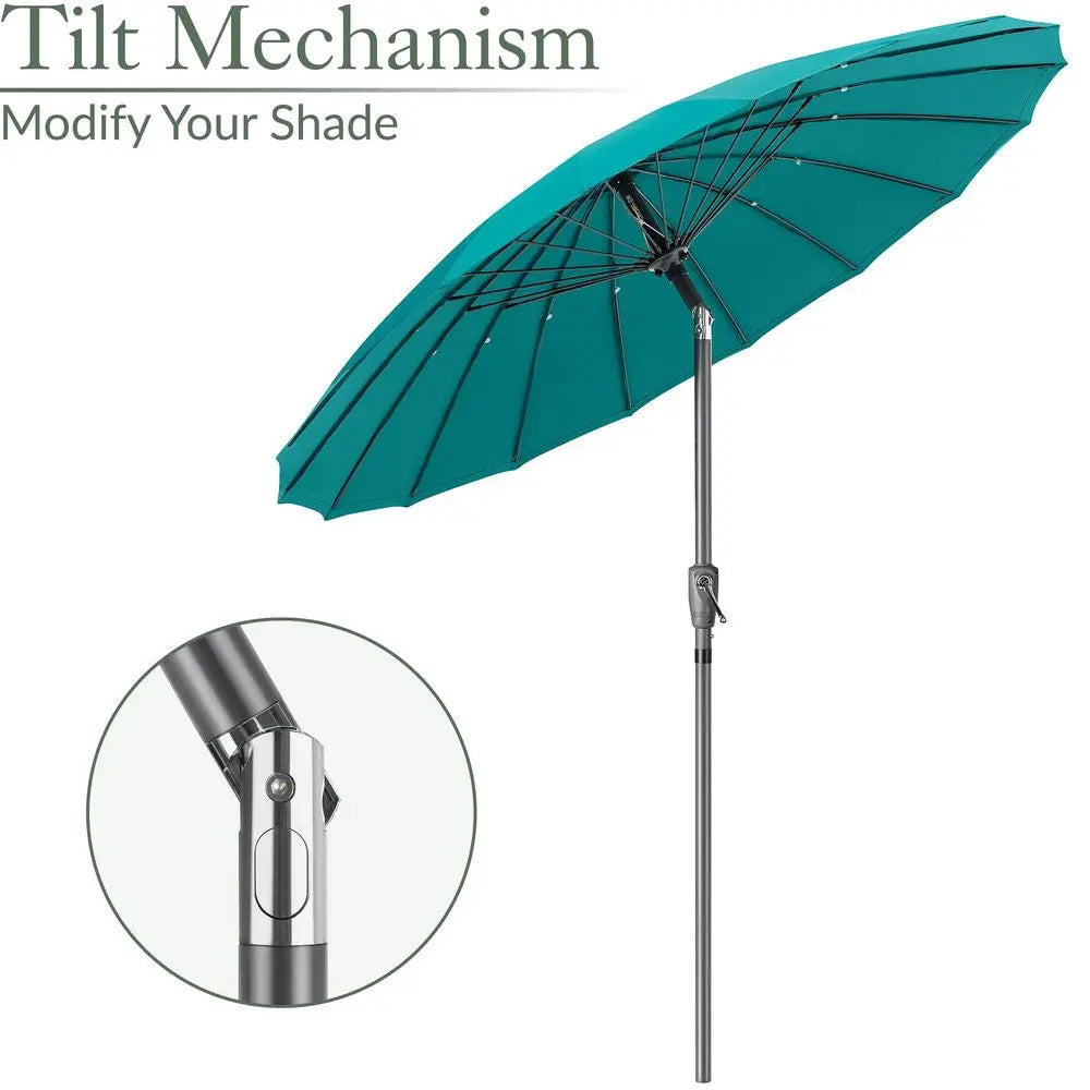 2m Shanghai-Style Tilting Garden Parasol with Crank Handle, Turquoise