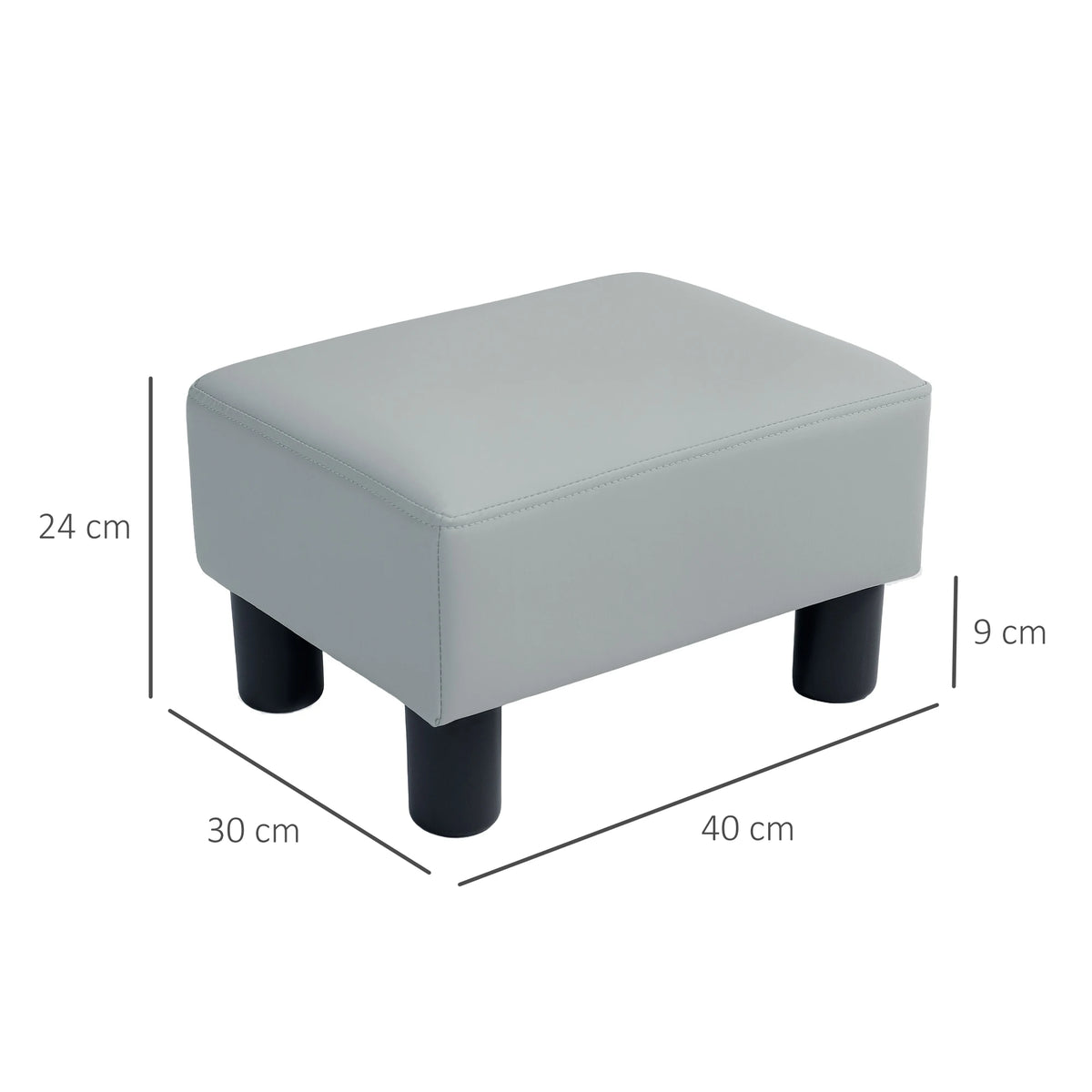 Chic Faux Leather Footstool, Small Footrest with 4 Plastic Legs, Grey