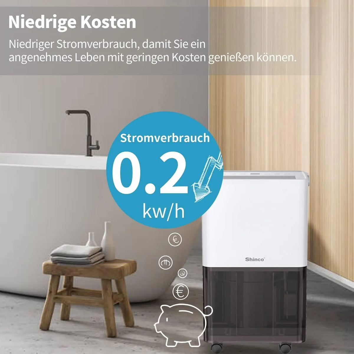 10L Electric Dehumidifier with Humidity Sensor and Drain Hose, for Rooms up to 15m²
