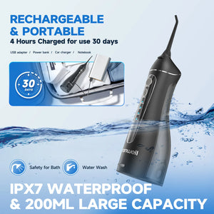 Portable Oral Irrigator F18 Water Flosser USB Rechargeable 4 Nozzles Dental Water Jet 200Ml Water Tank Waterproof