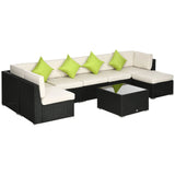 8-Piece Aluminium Rattan Corner Sofa Set with Glass Top Coffee Table, Cushions and Footstool