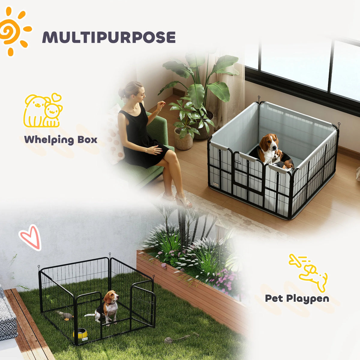 Dog Whelping Box with Washable Pad and Windproof Cover, Black