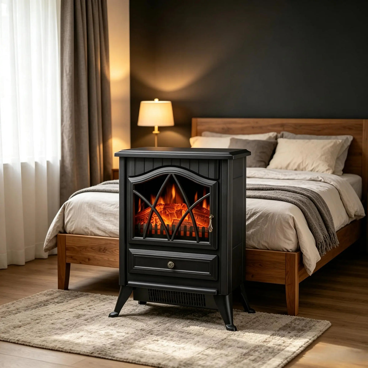 Freestanding Electric Fireplace Heater with Flame Effect, 900W/1800W, Black
