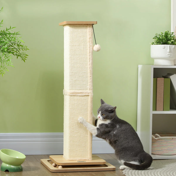 87cm Cat Scratching Post, 3-in-1 Cat Scratcher w/ Track Ball Toy