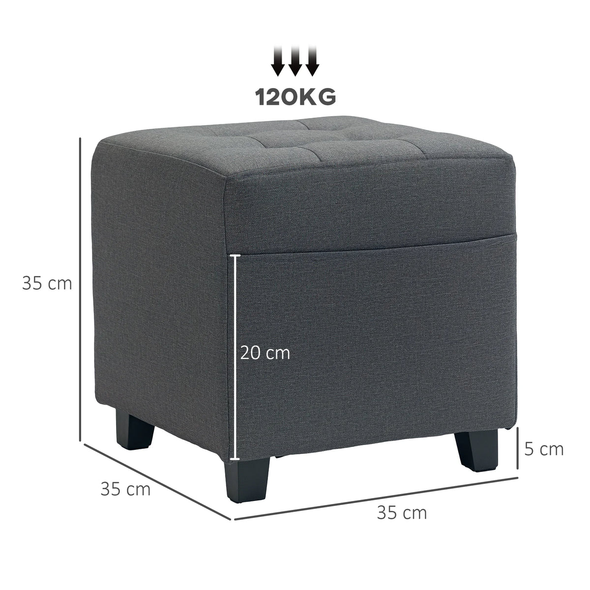 Small Footstool Square Ottoman with Padded Seat for Living Room, Grey