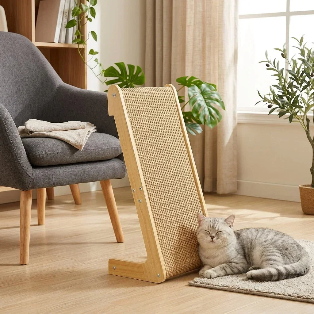 L Shaped Sisal Cat Scratcher 69cm Dual Use Scratch Pad and Lounger for Indoor Cats Playing and Relaxing