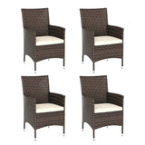 PE Rattan Outdoor Dining Chairs with Cushions and Armrests | Deep Coffee Garden Patio Chairs