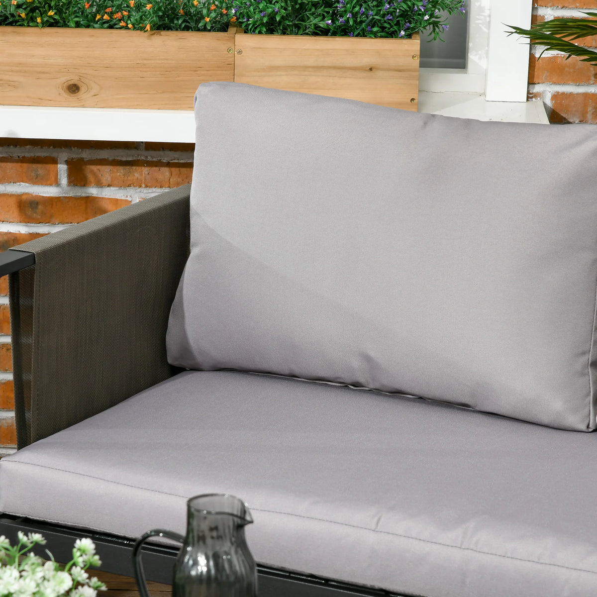 4 Piece Garden Sofa Set with Tempered Glass Coffee Table, Light Grey