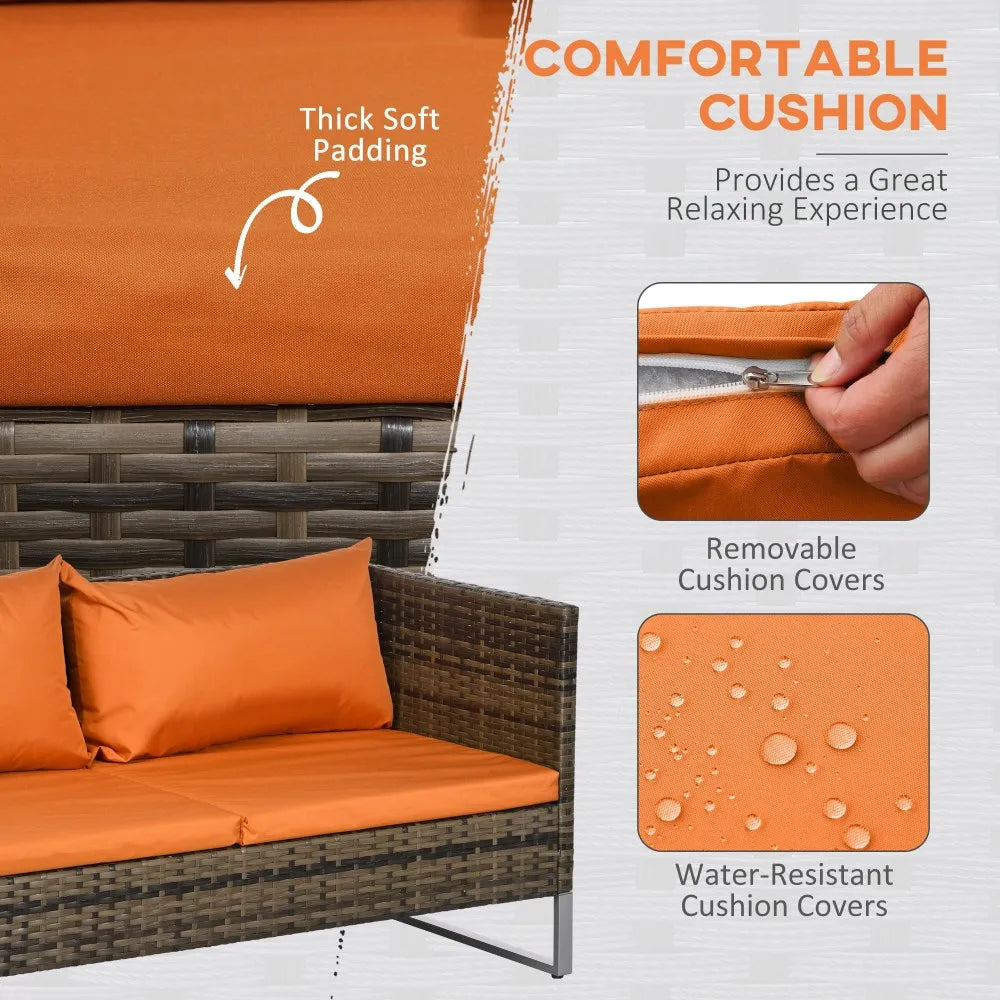 4 Piece Rattan Corner Sofa Set with Storage Table and Loveseats, Orange
