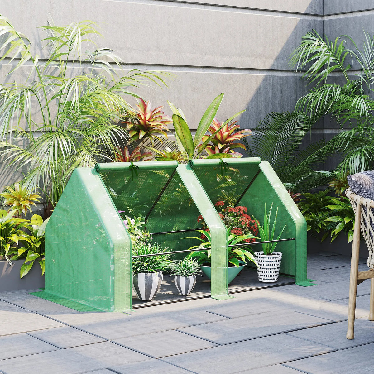 Mini Small Greenhouse with Steel Frame, PE Cover and Zippered Window, Poly Tunnel
