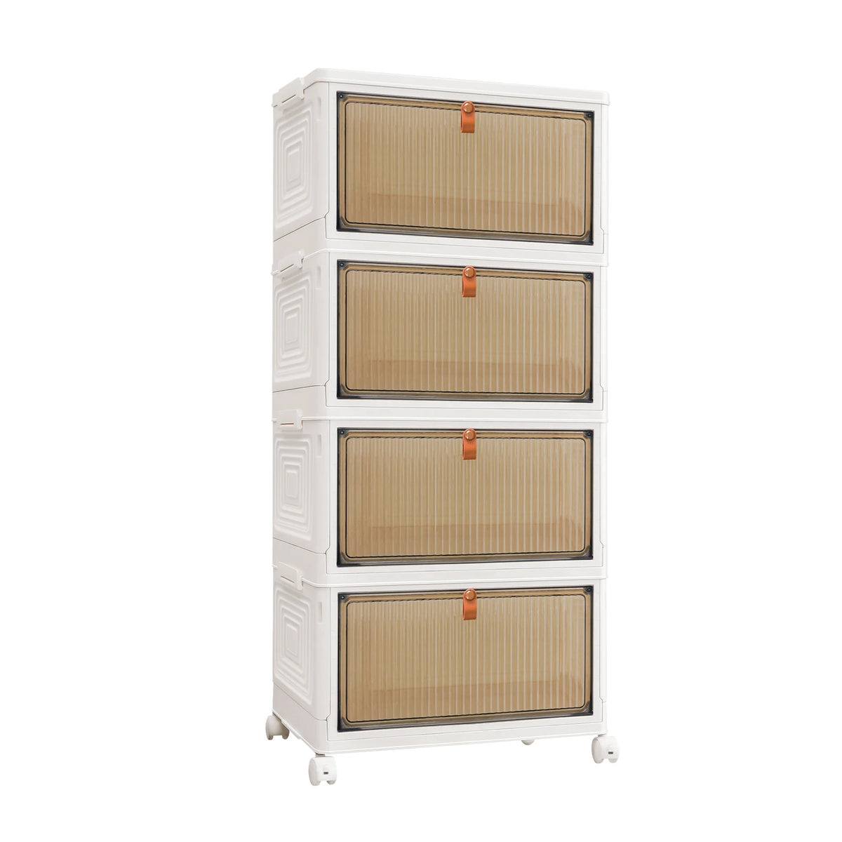 Stackable Storage Boxes with Lids 3 4 or 5 Tier 21L per Box Magnetic Front Door 4 Wheels 2 Locking PP