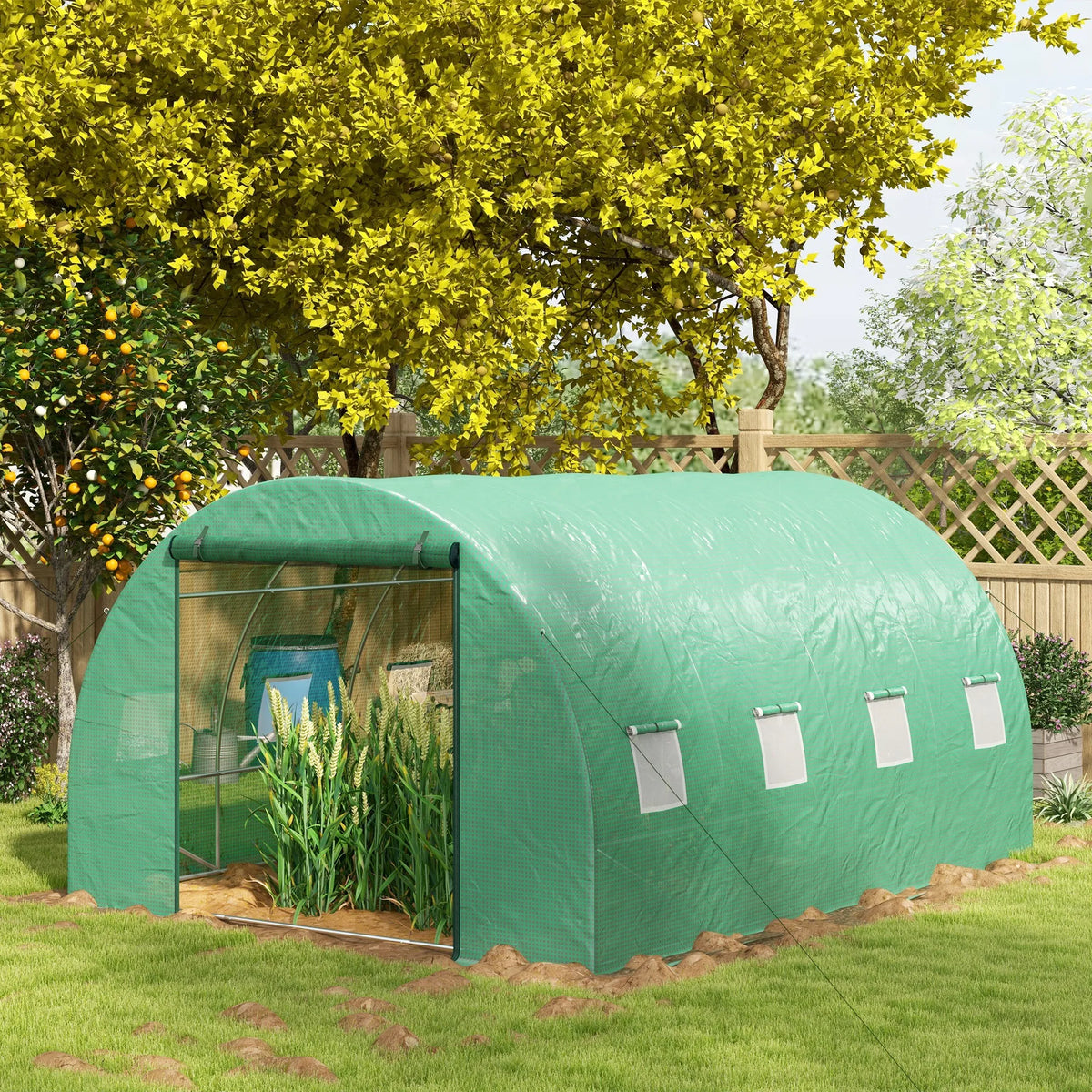Walk In Polytunnel Greenhouse 4x3m with Sprinkler Irrigation System Roll Up Door Galvanised Steel Frame
