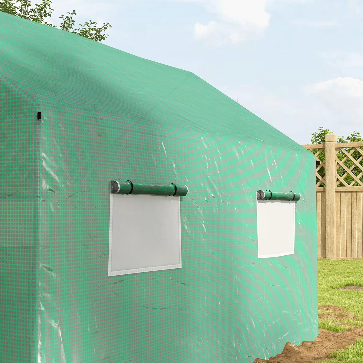 Polytunnel Greenhouse 2x3m with Wide Roll Up Door 4 Mesh Windows Galvanised Steel Frame Green