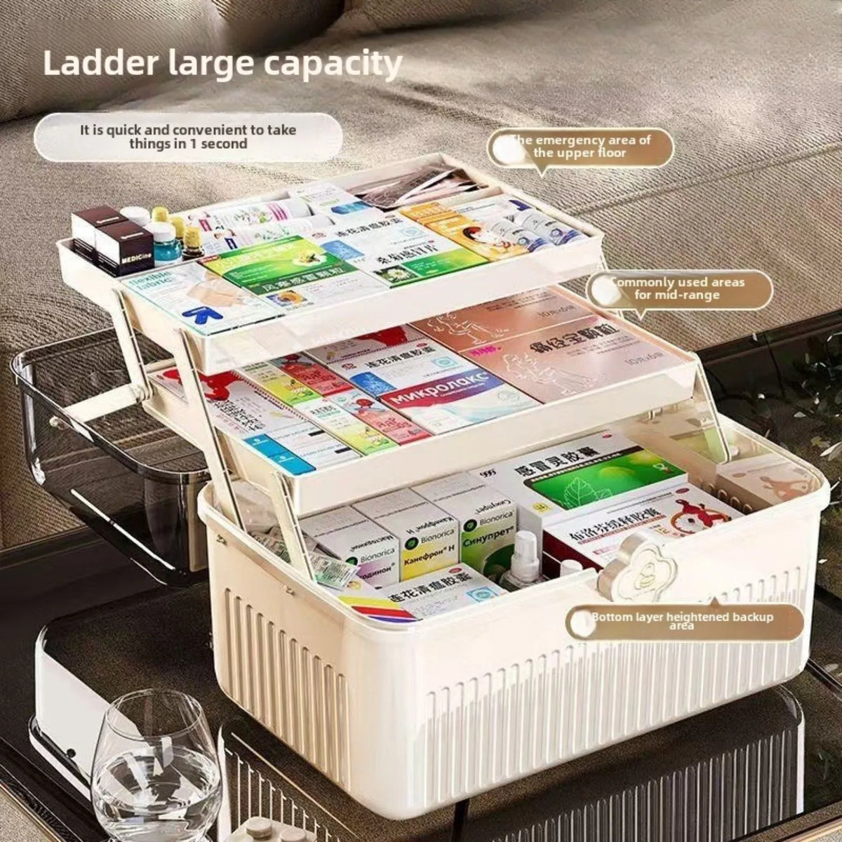 Large Capacity Medicine Storage Box Multi Layer First Aid Organizer Home Medical Storage Case