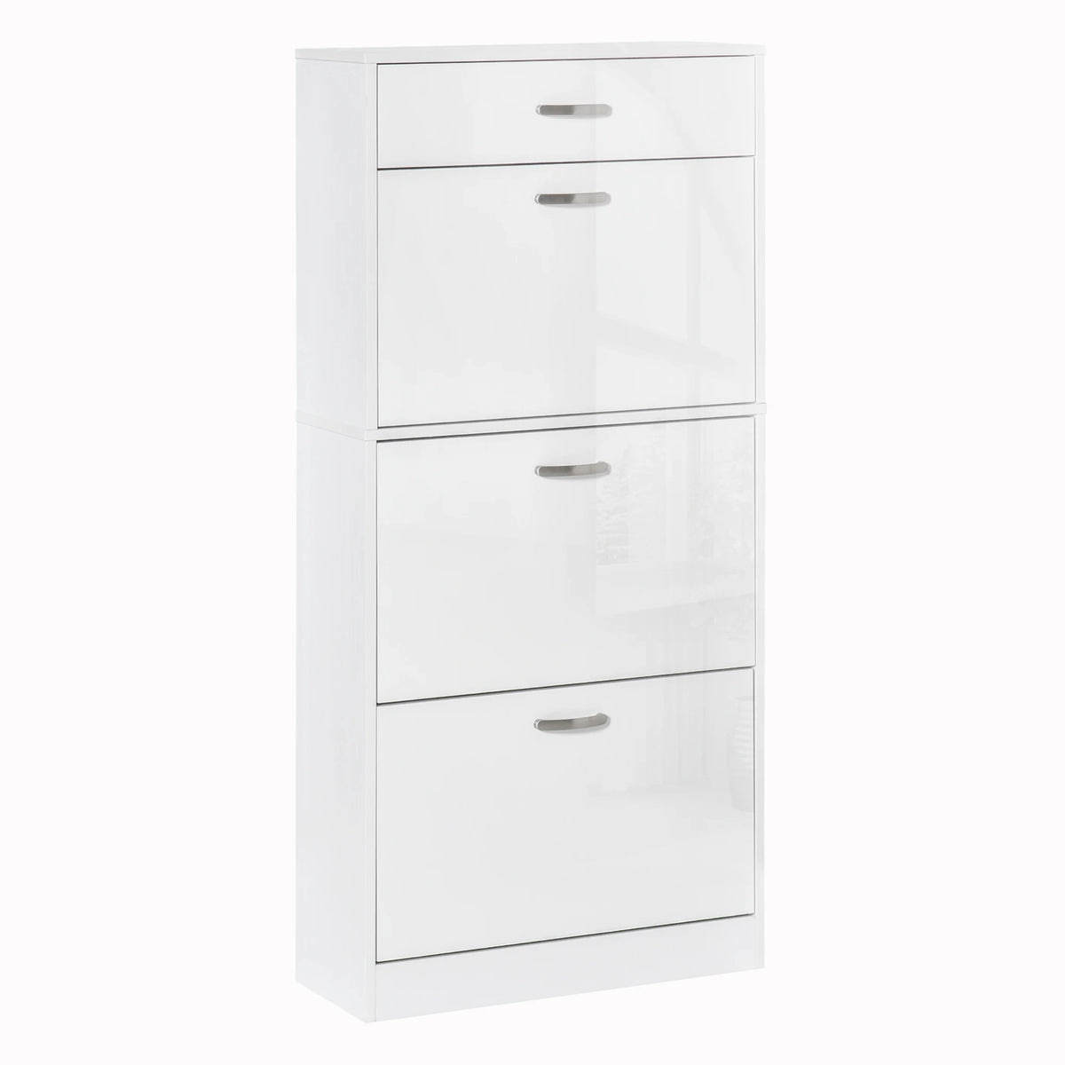 High Gloss Shoe Cabinet with 4 Drawers, Shoe Storage for 18 Pairs, White