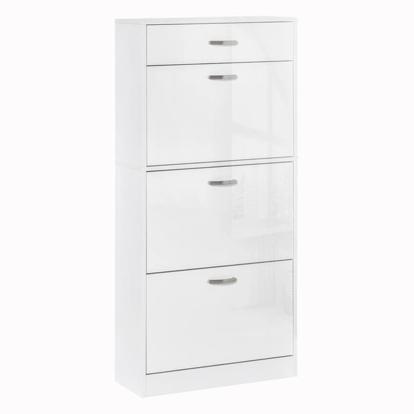 High Gloss Shoe Cabinet with 4 Drawers, Shoe Storage for 18 Pairs, White